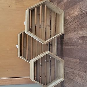 Hexagonal Wooden Floating Shelves - Set of 3